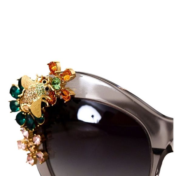 DOLCE & GABBANA 💎 Cat Eye  Gray Floral Crystal Designer Sunglasses - Picture 5 of 8